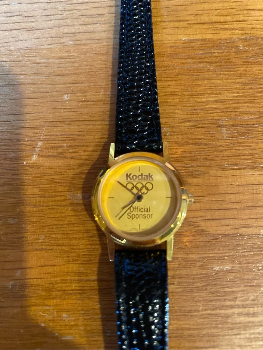 Kodak Olympic Sponsor Quartz Watch Womens Gold Tone Leather Needs Battery Vtg